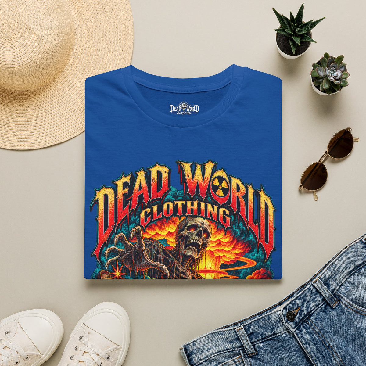 Graphic T-Shirt — 'Dead World Clothing' Skull Sunset Design