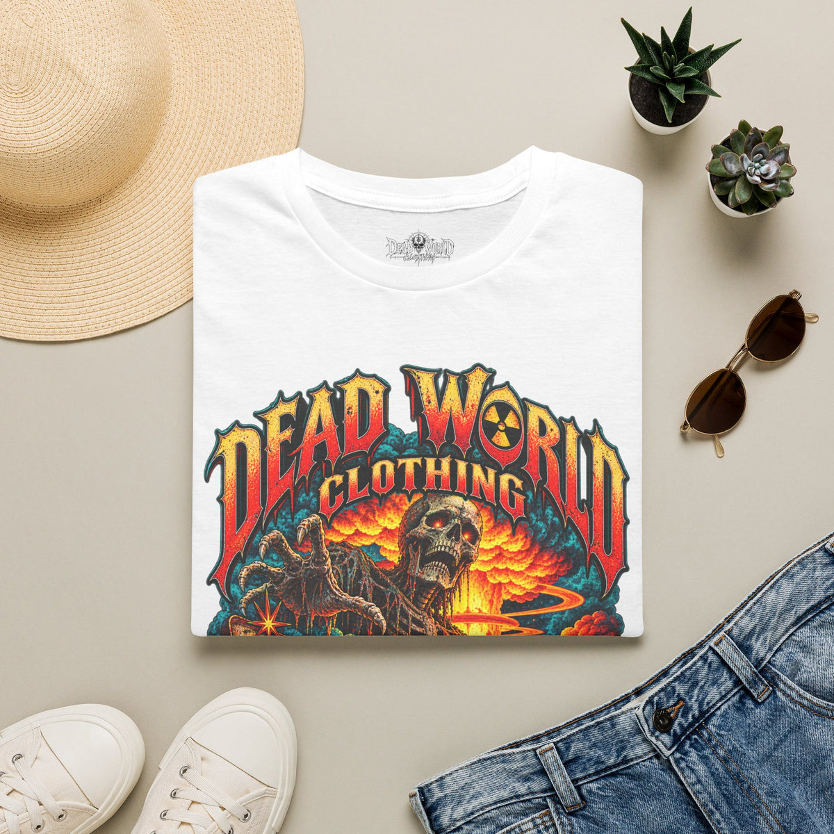 Graphic T-Shirt — 'Dead World Clothing' Skull Sunset Design