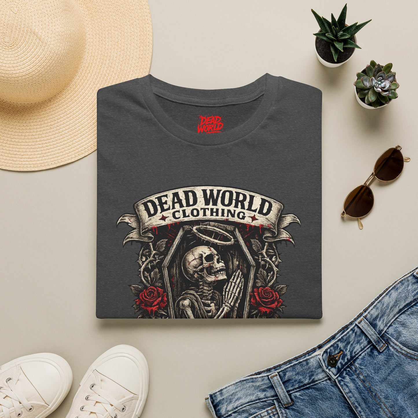 Dead World Clothing "Grave Oath" T-Shirt - Skeleton & Roses Gothic Tee