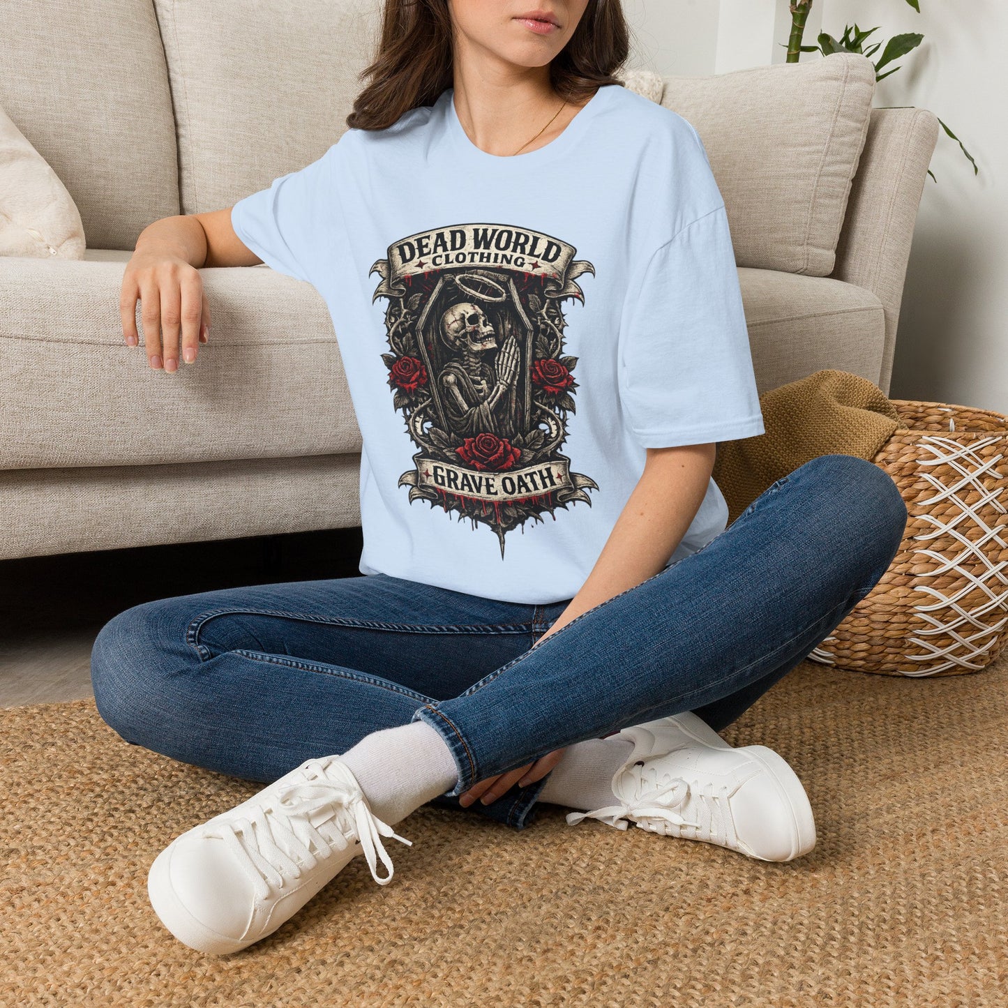 Dead World Clothing "Grave Oath" T-Shirt - Skeleton & Roses Gothic Tee