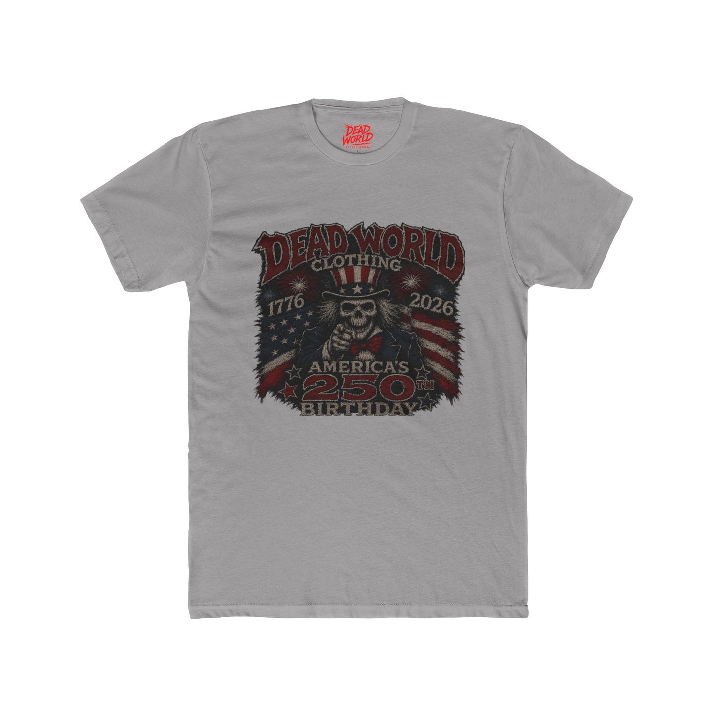 Crew Tee — Dead World Clothing 'America's 250th Birthday' Skull Flag Graphic