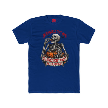 Skeleton Halloween Tee — "Calories Don’t Count After Midnight" Graphic Shirt