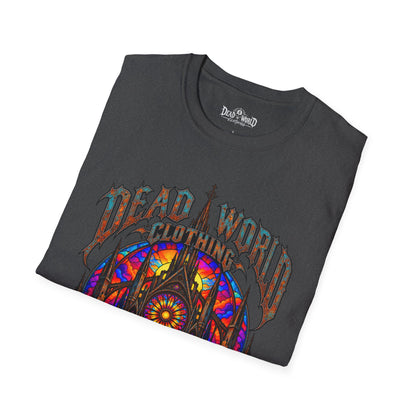 Dead World Clothing Cathedral Graphic T-Shirt — 'Dead World Clothing' Stained Glass Gothic Tee