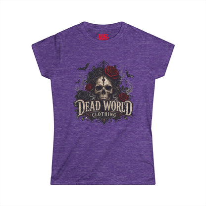 Dead World Clothing Skull Tee — Women's Gothic Skull & Rose Graphic T-Shirt