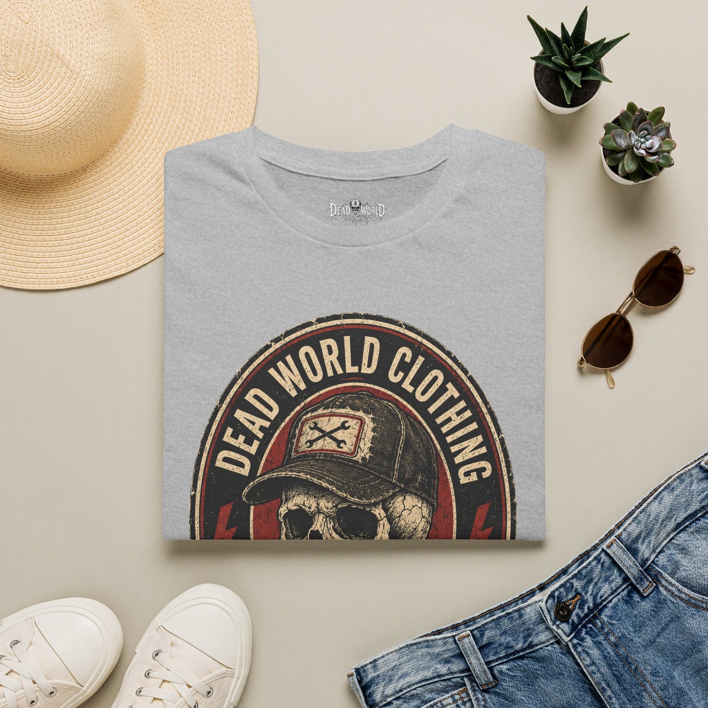 Dead World Clothing Skull Logo T-Shirt — "No Rest for the Rotten" Vintage Graphic Tee
