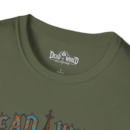 Dead World Clothing Cathedral Graphic T-Shirt — 'Dead World Clothing' Stained Glass Gothic Tee