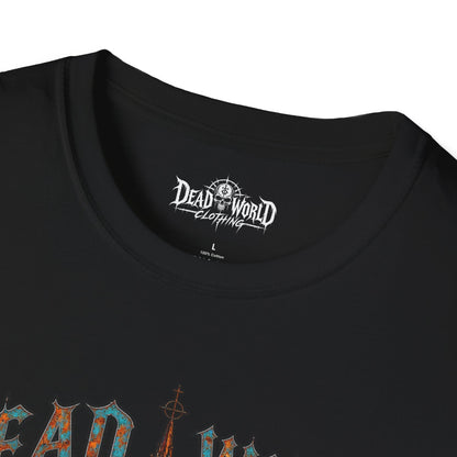 Dead World Clothing Cathedral Graphic T-Shirt — 'Dead World Clothing' Stained Glass Gothic Tee