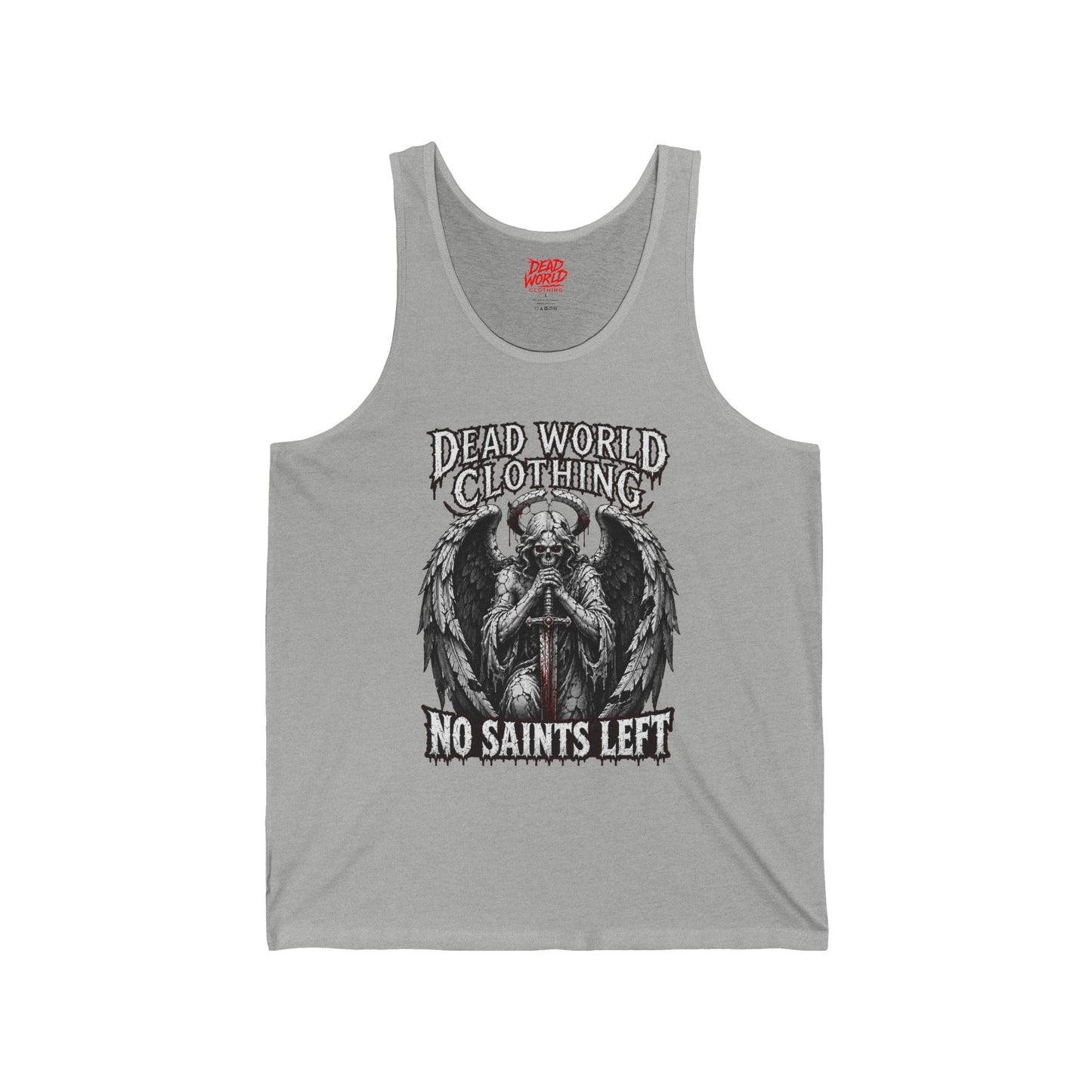 No Saints Left Tank Top — Gothic Angel Skull Graphic Muscle Tee