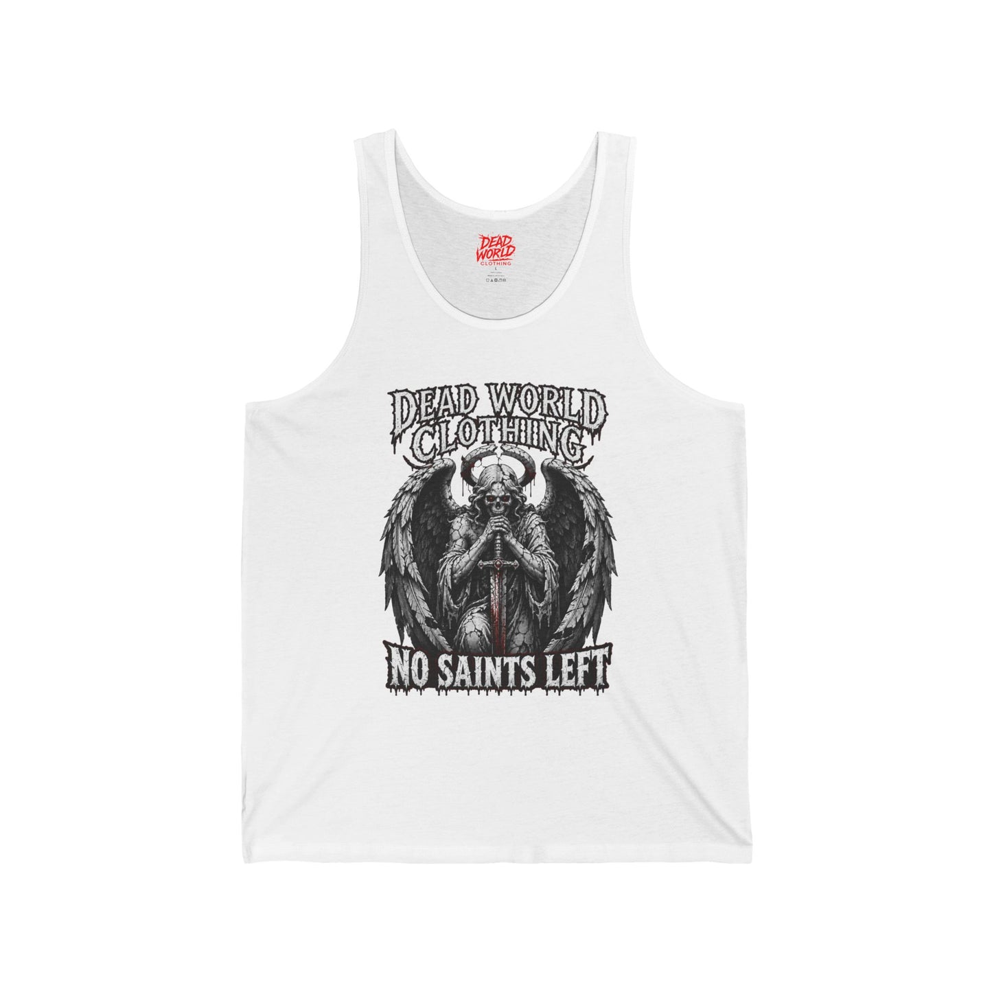 No Saints Left Tank Top — Gothic Angel Skull Graphic Muscle Tee