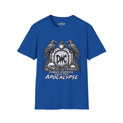 Apocalypse Coffee T-Shirt — "First Coffee, Then The Apocalypse" Raven Graveyard Tee