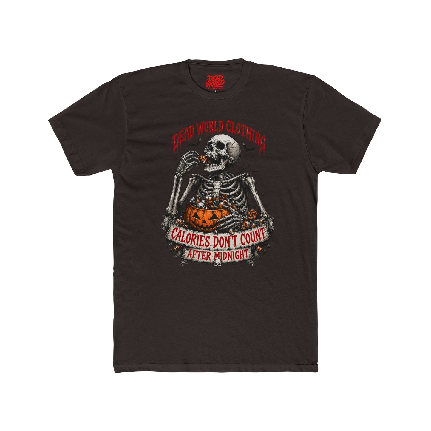 Skeleton Halloween Tee — "Calories Don’t Count After Midnight" Graphic Shirt