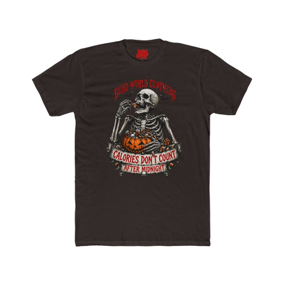 Skeleton Halloween Tee — "Calories Don’t Count After Midnight" Graphic Shirt