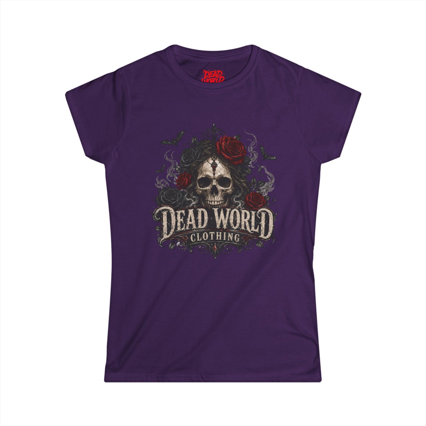 Dead World Clothing Skull Tee — Women's Gothic Skull & Rose Graphic T-Shirt