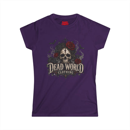 Dead World Clothing Skull Tee — Women's Gothic Skull & Rose Graphic T-Shirt