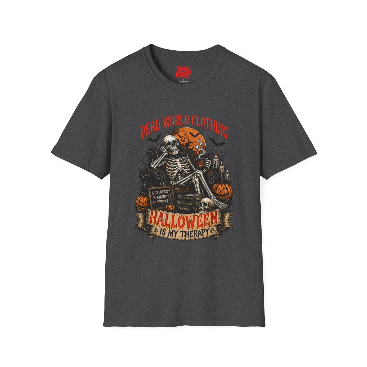 Halloween Skeleton T-Shirt — "Halloween Is My Therapy" Vintage Horror Tee