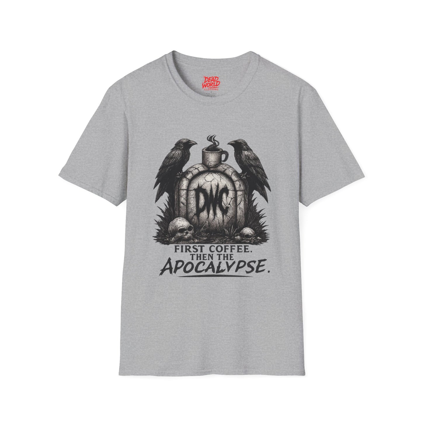 Apocalypse Coffee T-Shirt — "First Coffee, Then The Apocalypse" Raven Graveyard Tee