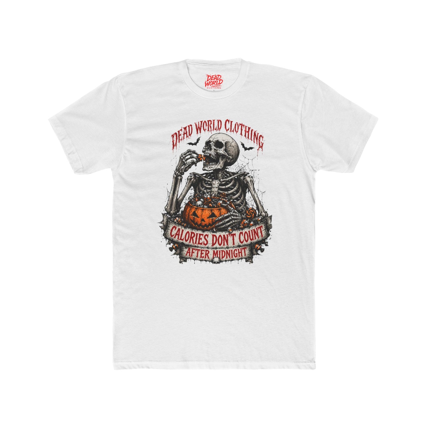 Skeleton Halloween Tee — "Calories Don’t Count After Midnight" Graphic Shirt