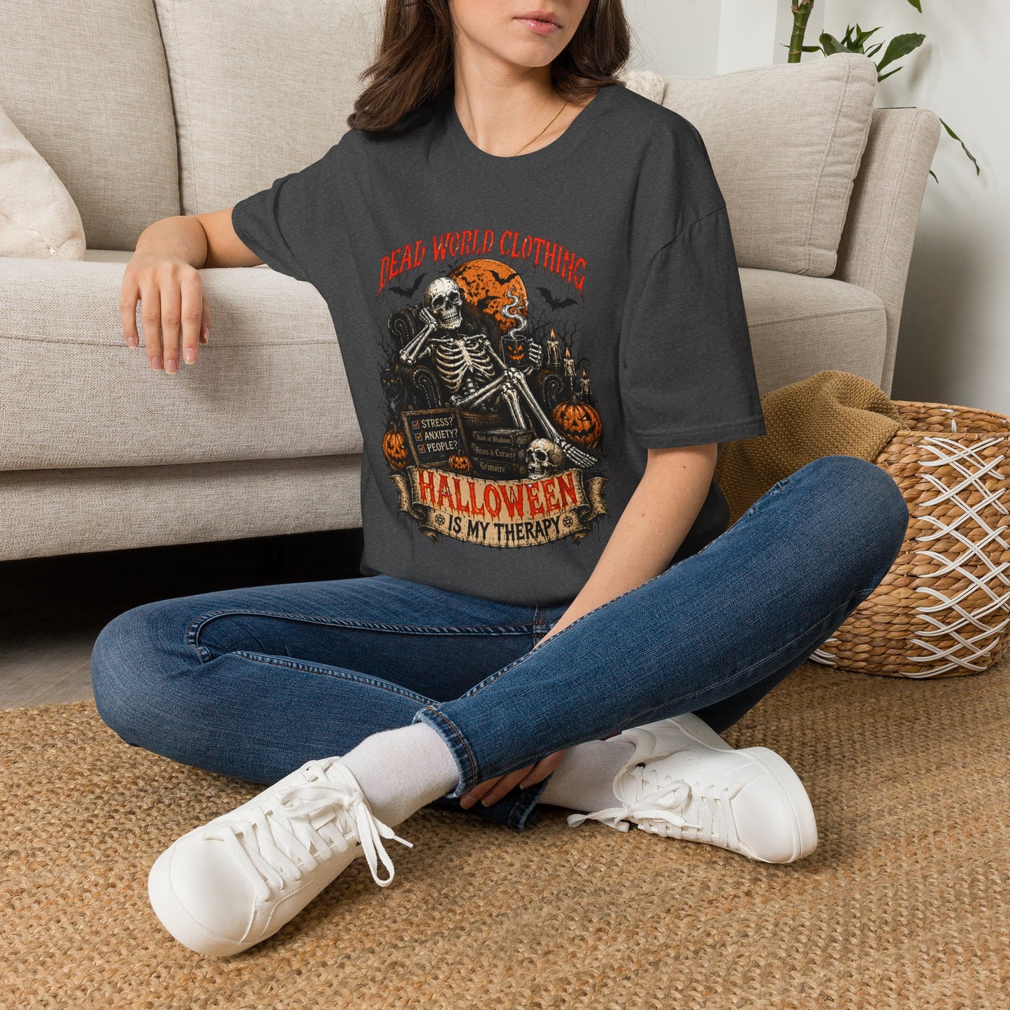 Halloween Skeleton T-Shirt — "Halloween Is My Therapy" Vintage Horror Tee
