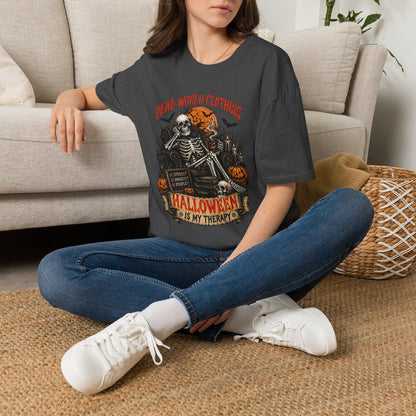 Halloween Skeleton T-Shirt — "Halloween Is My Therapy" Vintage Horror Tee