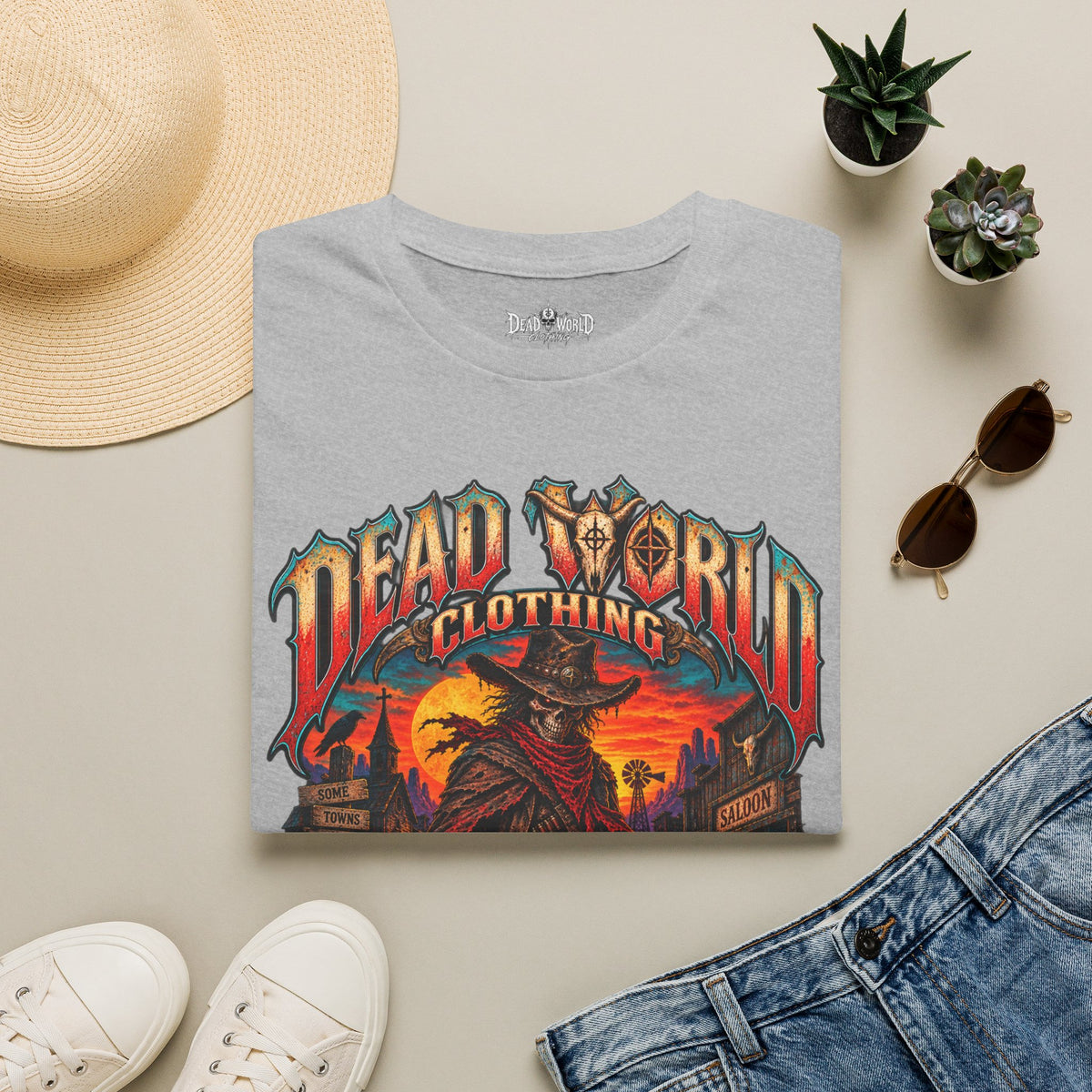 Graphic T-Shirt — "Dead World Clothing" Desert Outlaw Sunset Tee
