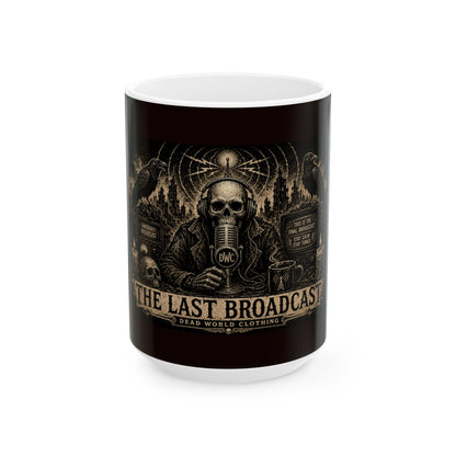 The Last Broadcast Skull Radio Ceramic Mug — Gothic Skull Coffee Cup (11oz/15oz)