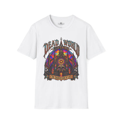 Dead World Clothing Cathedral Graphic T-Shirt — 'Dead World Clothing' Stained Glass Gothic Tee