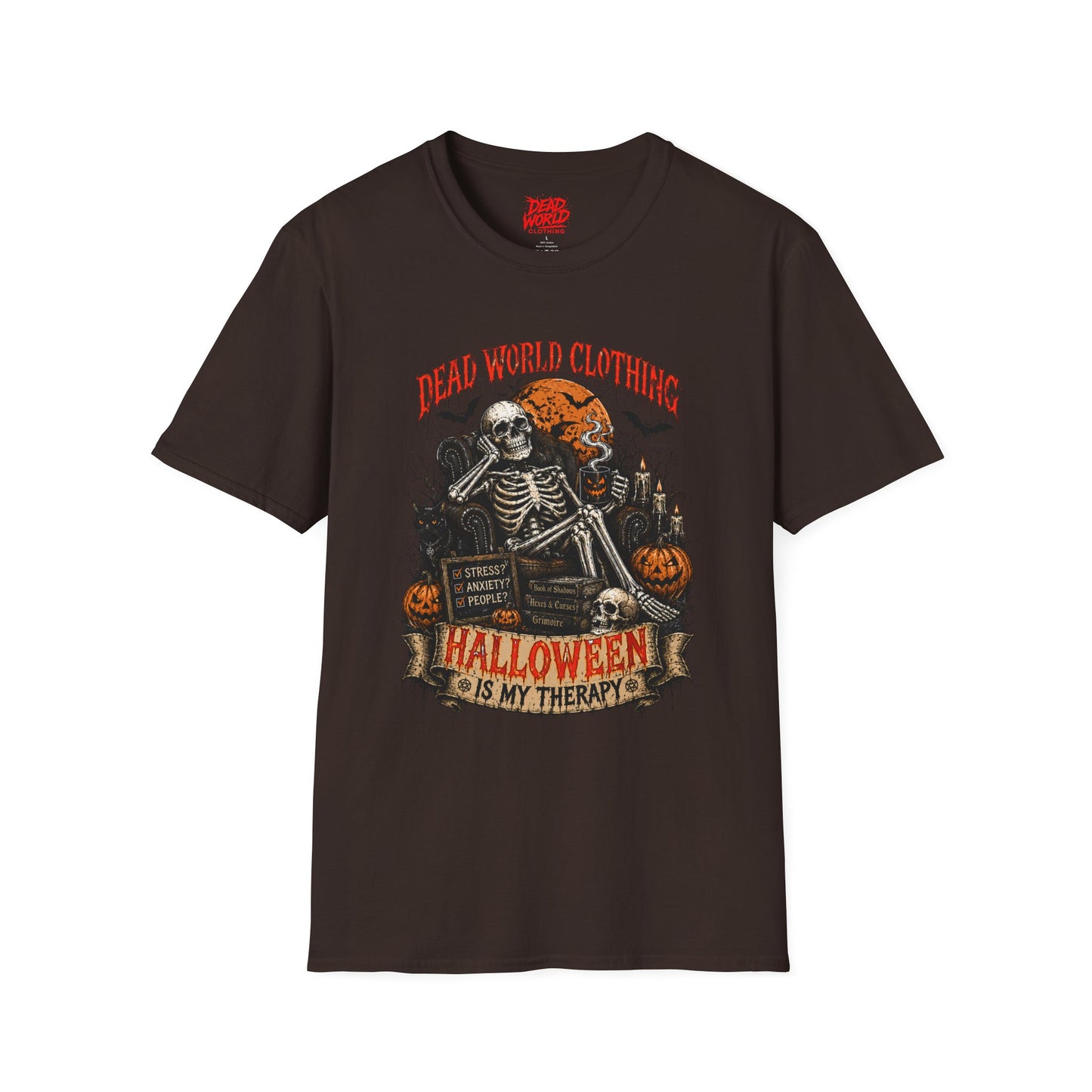 Halloween Skeleton T-Shirt — "Halloween Is My Therapy" Vintage Horror Tee