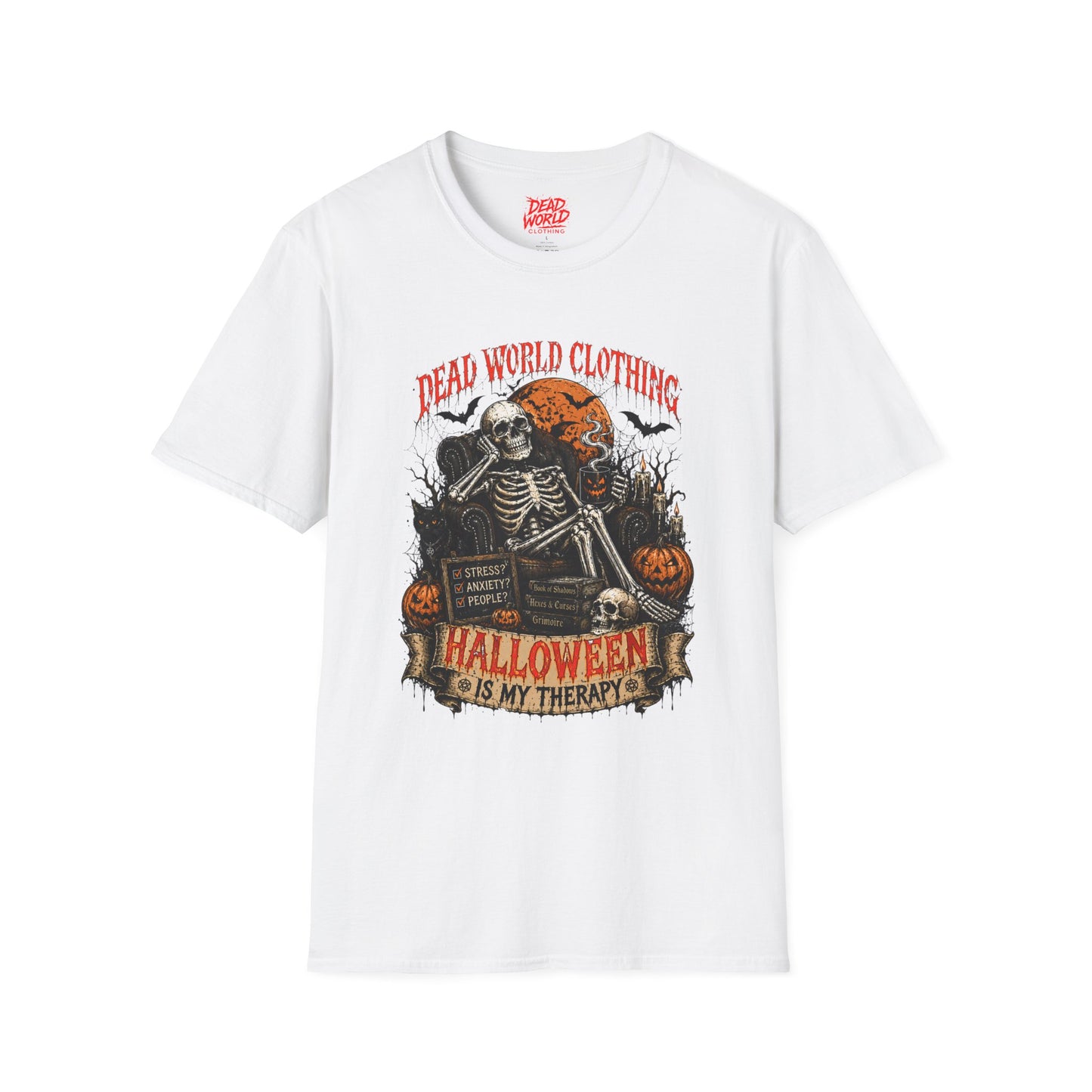 Halloween Skeleton T-Shirt — "Halloween Is My Therapy" Vintage Horror Tee