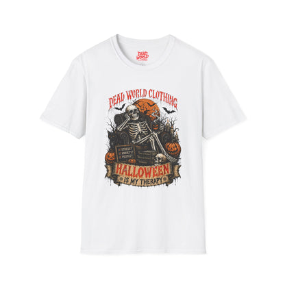 Halloween Skeleton T-Shirt — "Halloween Is My Therapy" Vintage Horror Tee
