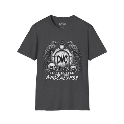 Apocalypse Coffee T-Shirt — "First Coffee, Then The Apocalypse" Raven Graveyard Tee