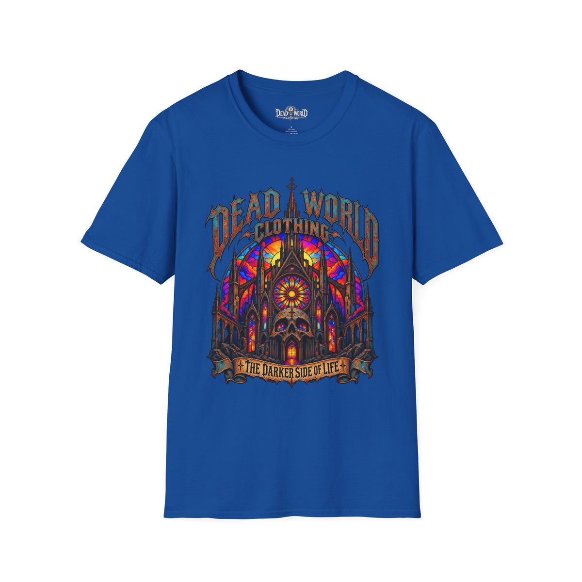 Dead World Clothing Cathedral Graphic T-Shirt — 'Dead World Clothing' Stained Glass Gothic Tee