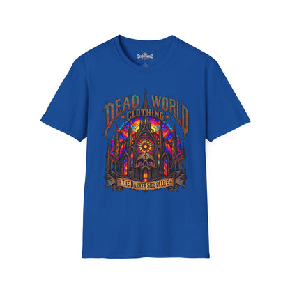 Dead World Clothing Cathedral Graphic T-Shirt — 'Dead World Clothing' Stained Glass Gothic Tee