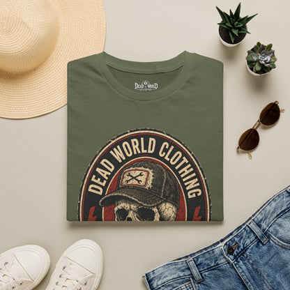 Dead World Clothing Skull Logo T-Shirt — "No Rest for the Rotten" Vintage Graphic Tee