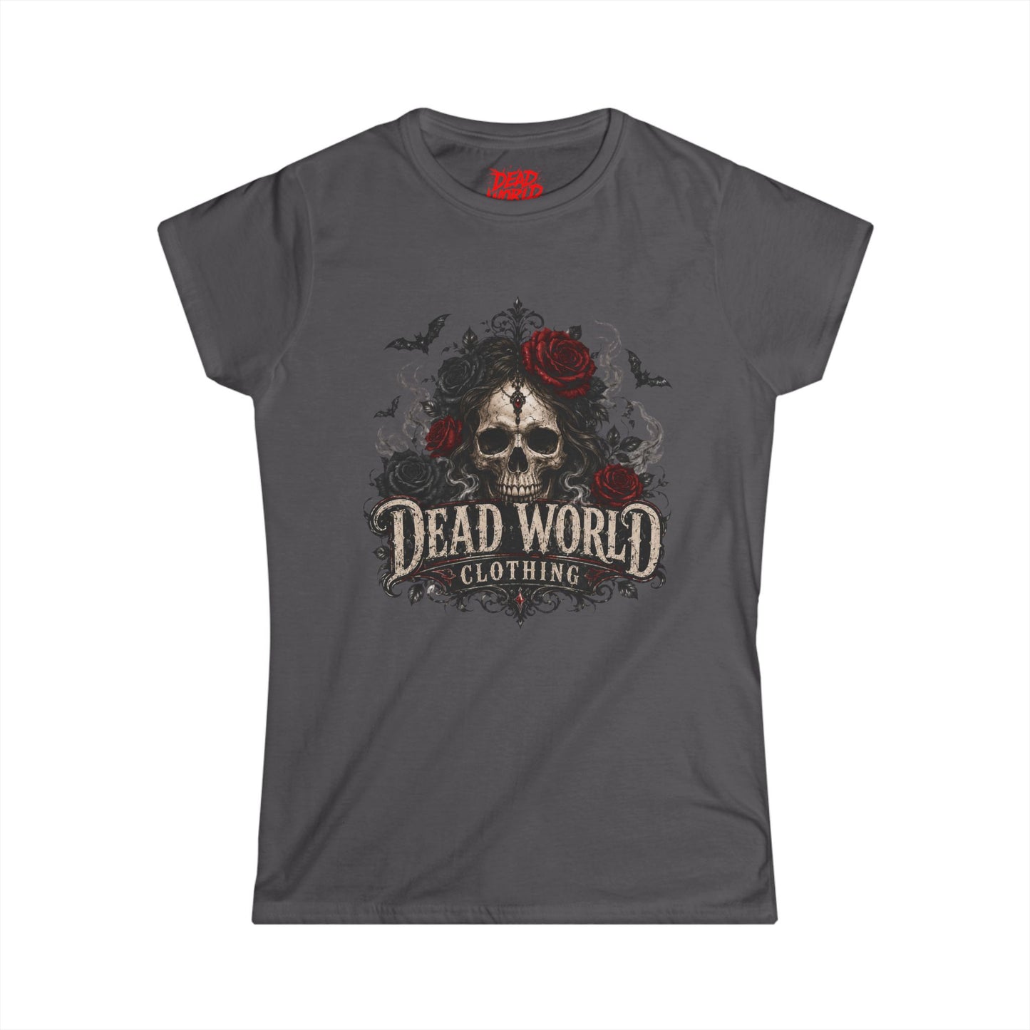 Dead World Clothing Skull Tee — Women's Gothic Skull & Rose Graphic T-Shirt