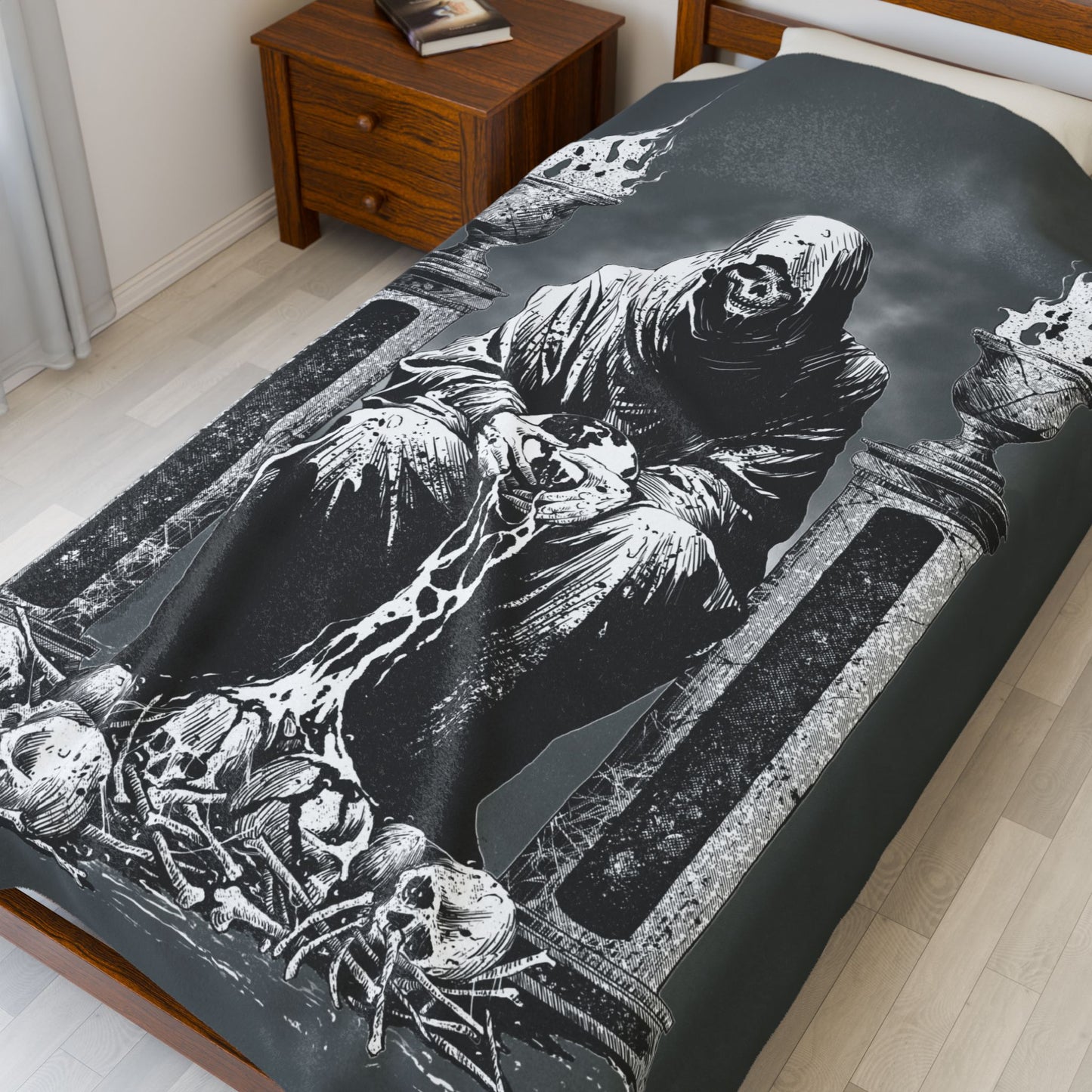 Gothic Velveteen Plush Blanket - World in my Hands by Dead World Clothing