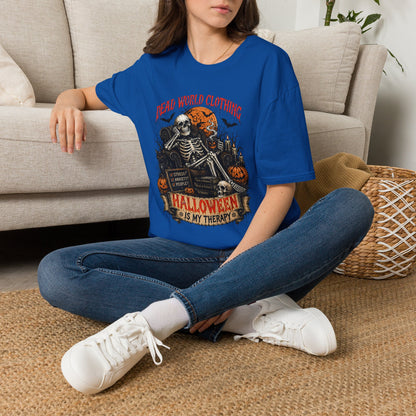 Halloween Skeleton T-Shirt — "Halloween Is My Therapy" Vintage Horror Tee