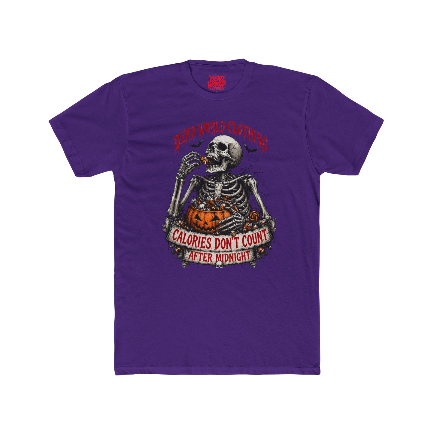 Skeleton Halloween Tee — "Calories Don’t Count After Midnight" Graphic Shirt
