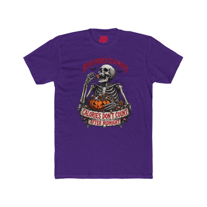 Skeleton Halloween Tee — "Calories Don’t Count After Midnight" Graphic Shirt