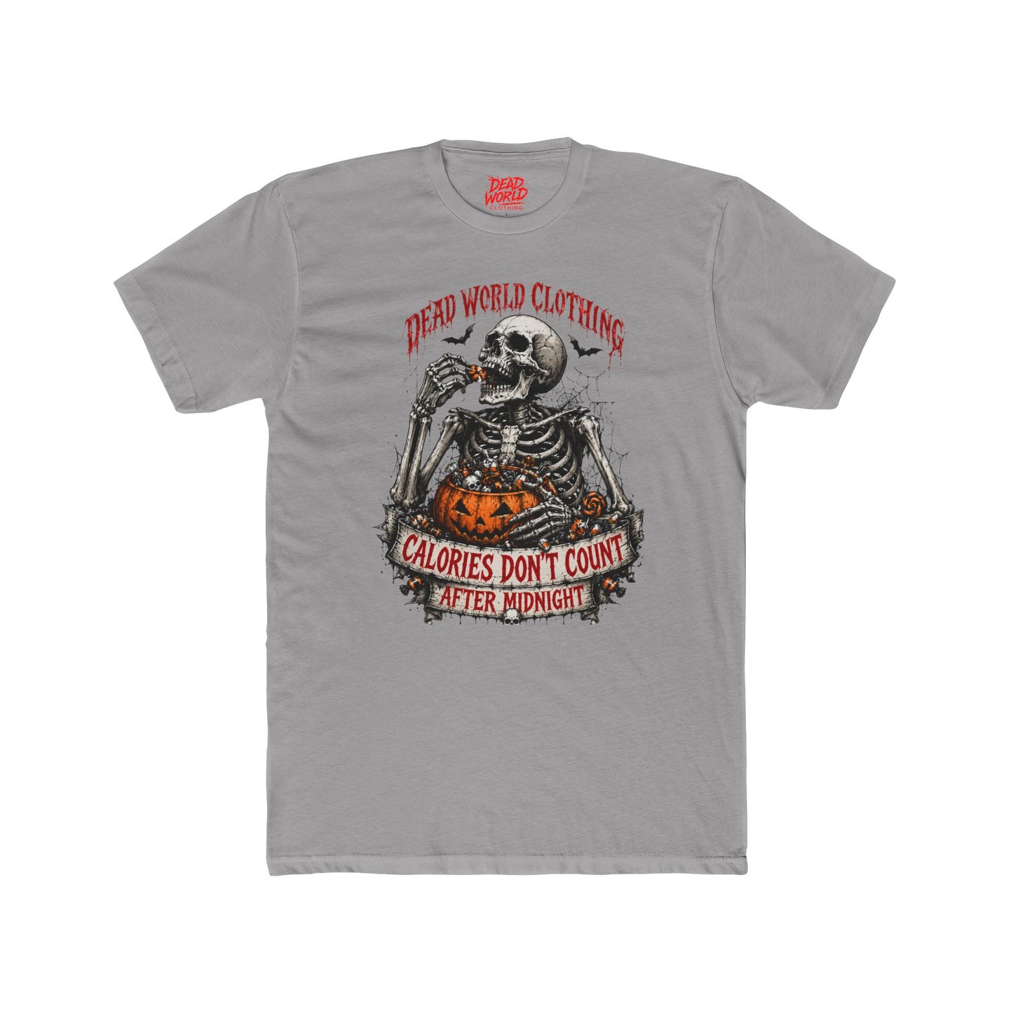 Skeleton Halloween Tee — "Calories Don’t Count After Midnight" Graphic Shirt