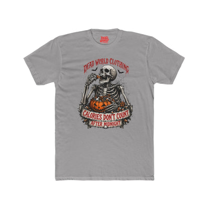 Skeleton Halloween Tee — "Calories Don’t Count After Midnight" Graphic Shirt
