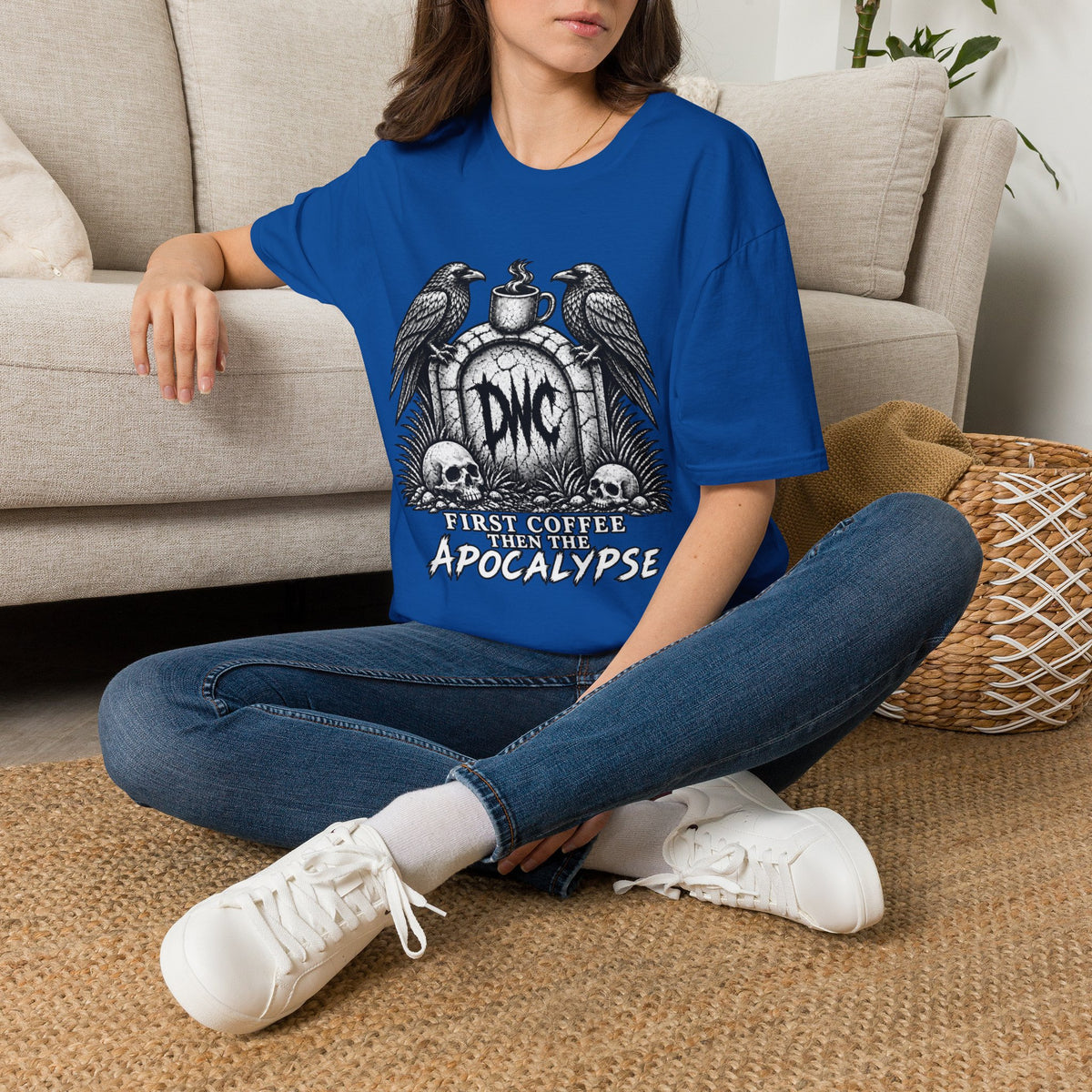 Apocalypse Coffee T-Shirt — "First Coffee, Then The Apocalypse" Raven Graveyard Tee