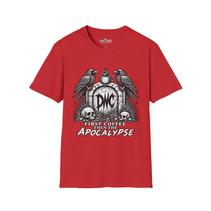 Apocalypse Coffee T-Shirt — "First Coffee, Then The Apocalypse" Raven Graveyard Tee