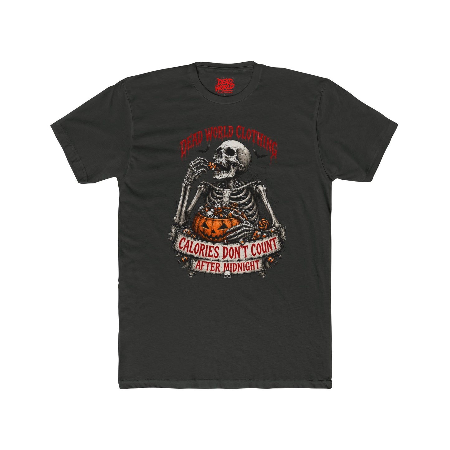 Skeleton Halloween Tee — "Calories Don’t Count After Midnight" Graphic Shirt
