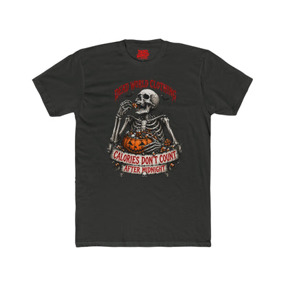 Skeleton Halloween Tee — "Calories Don’t Count After Midnight" Graphic Shirt