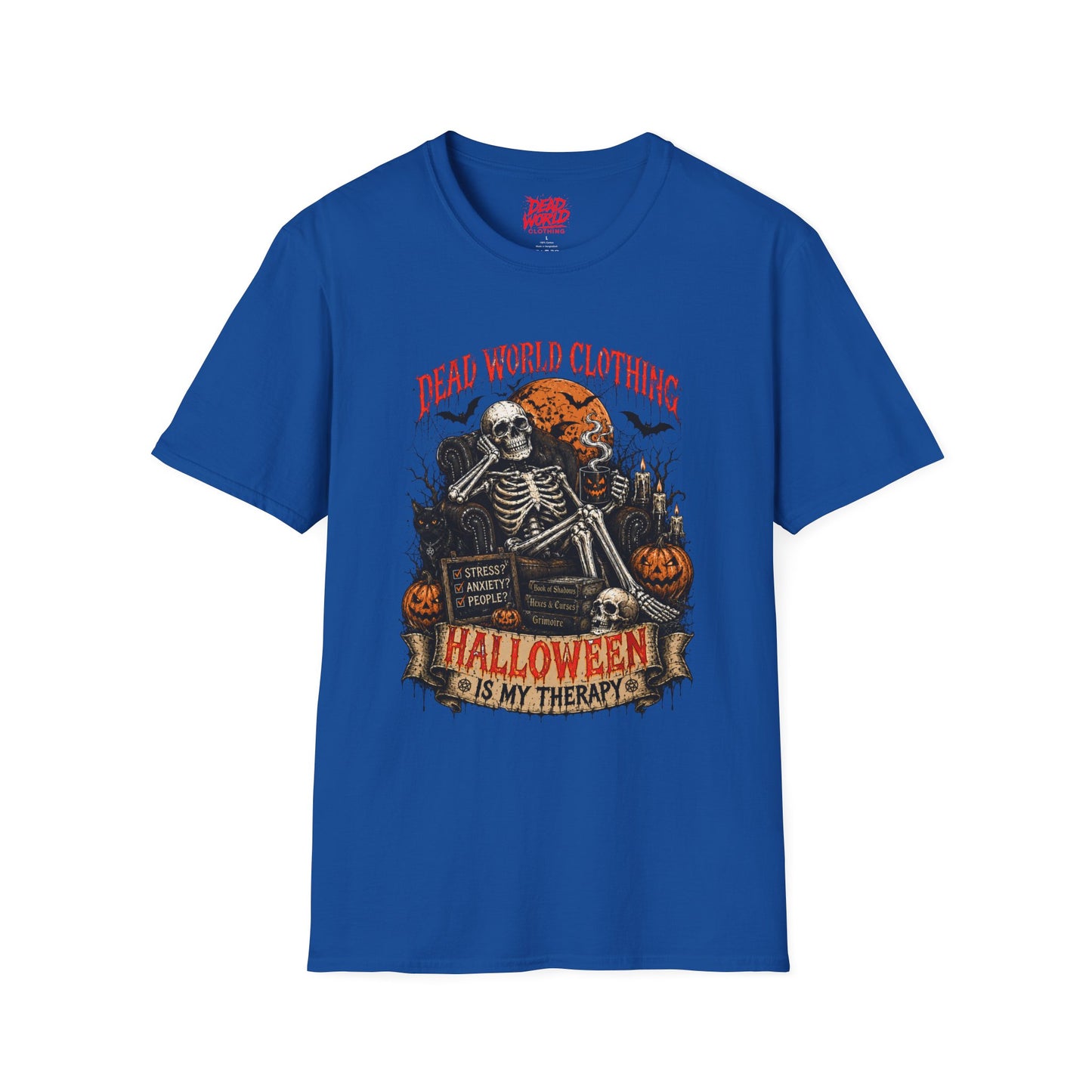 Halloween Skeleton T-Shirt — "Halloween Is My Therapy" Vintage Horror Tee