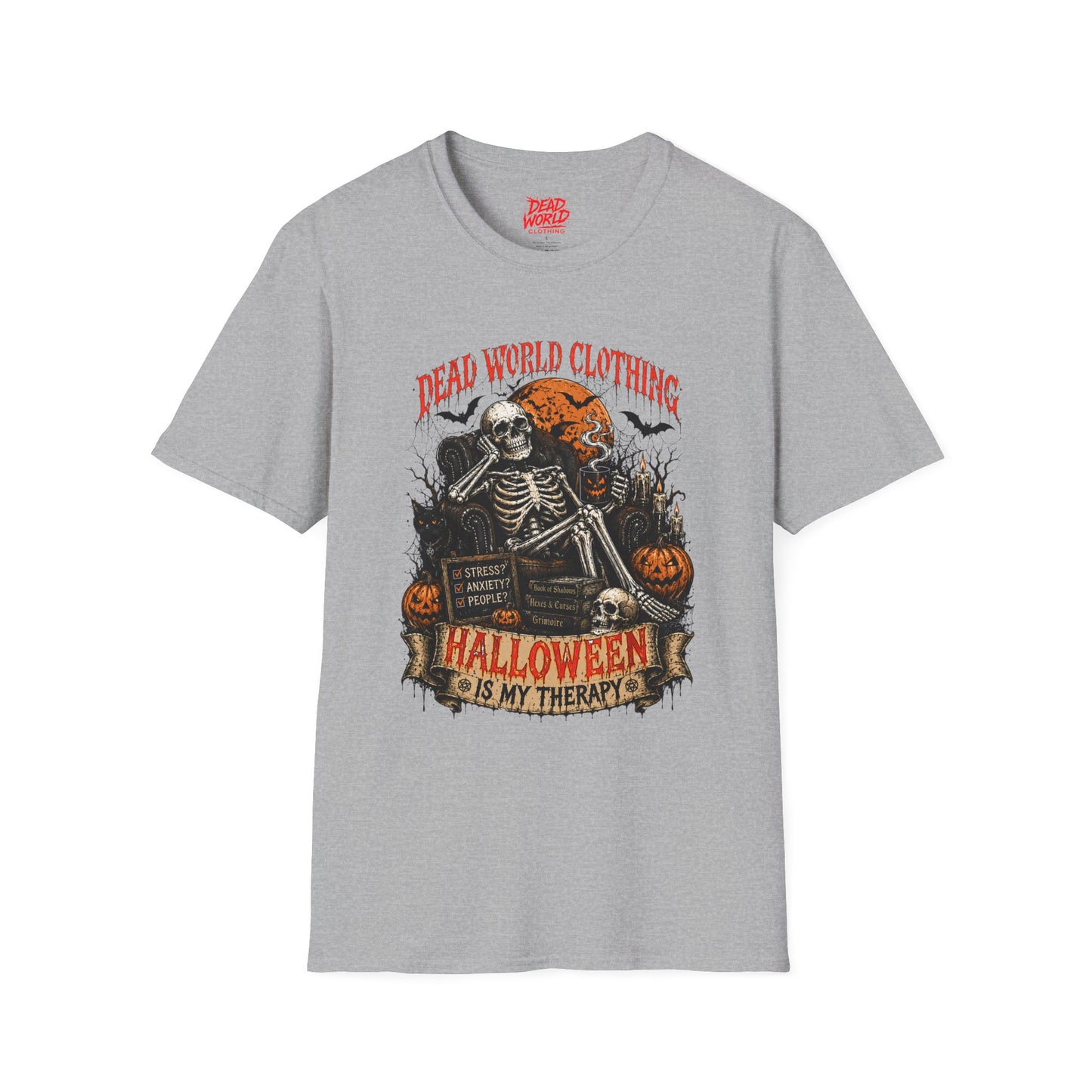 Halloween Skeleton T-Shirt — "Halloween Is My Therapy" Vintage Horror Tee