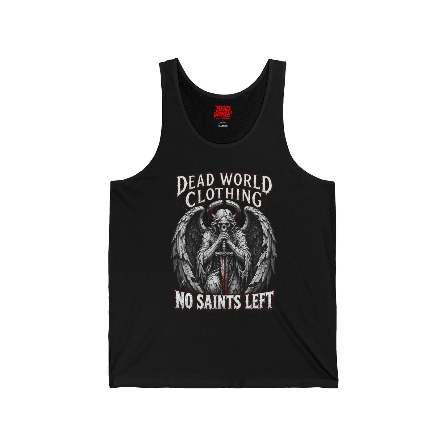 No Saints Left Tank Top — Gothic Angel Skull Graphic Muscle Tee