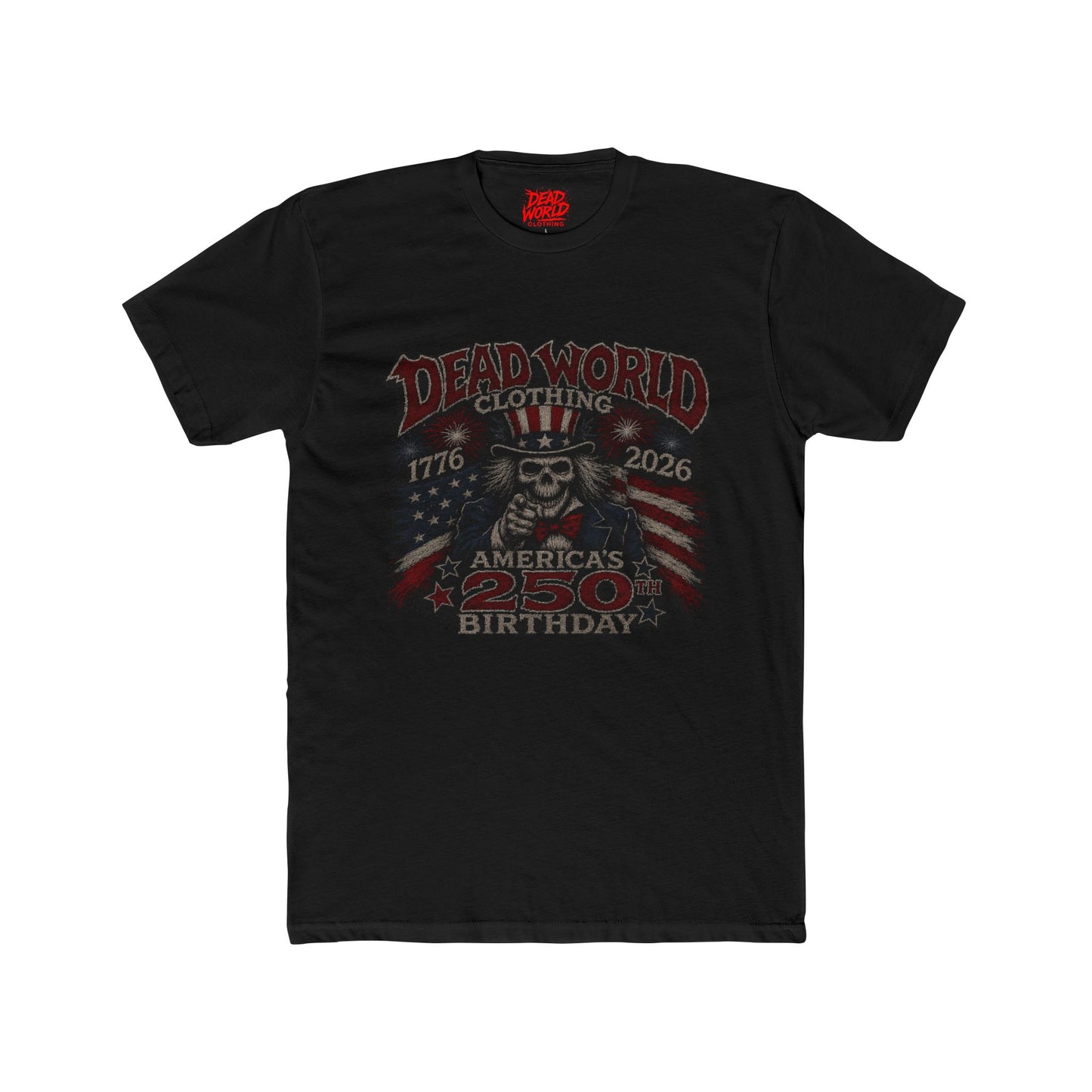 Crew Tee — Dead World Clothing 'America's 250th Birthday' Skull Flag Graphic