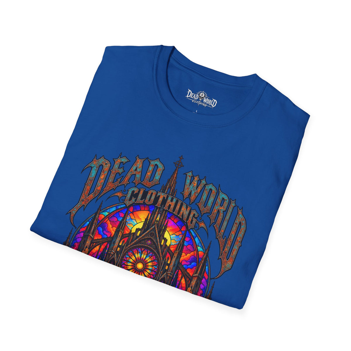 Dead World Clothing Cathedral Graphic T-Shirt — 'Dead World Clothing' Stained Glass Gothic Tee