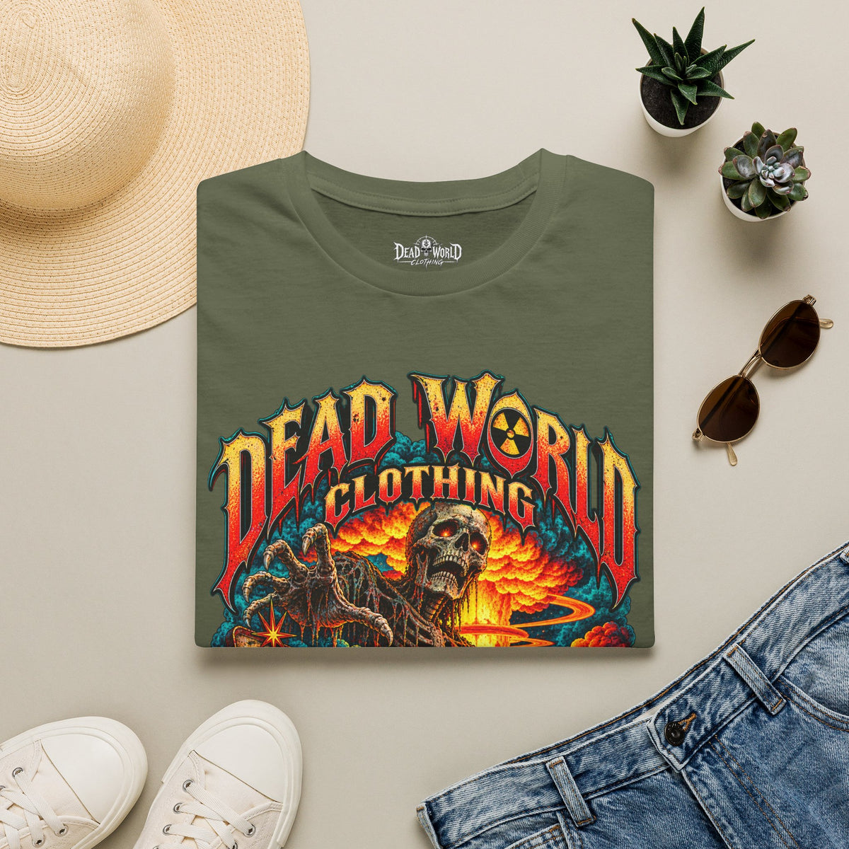 Graphic T-Shirt — 'Dead World Clothing' Skull Sunset Design